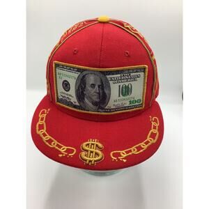 Captain Headwear Red Fitted Hat XL $100 Dollar Bill Benjamins